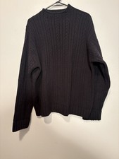 PERRY ELLIS Sweater Mens Large Black Nordic Cable Knit Vintage Merino Wool Blend