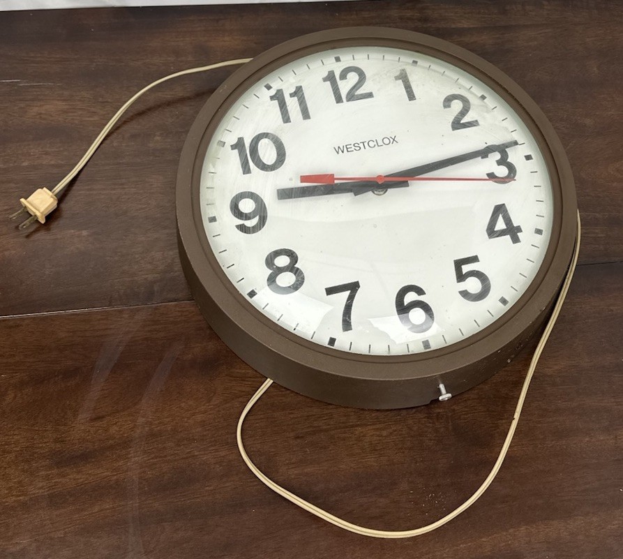 Vtg Mid-Century Westclox Electric School House Wall Clock 14" Model 26135 Works