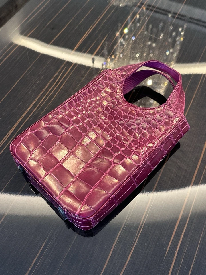 Bolso de Mano Carlos Falchi Mujer Cuero Cocodrilo Caimán Genuino Rosa Púrpura Foto 2 de 4