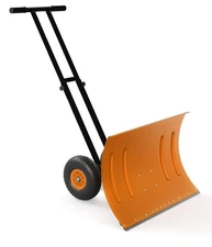 30" Adjustable Wheeled Snow Shovel Steel Blade 10" Wheels Snow Pusher Driveways