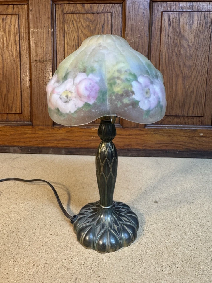 Antique Pairpoint Puffy Mini Lamp - Vintage Table Lamp W Floral Shade - Image 3 of 4