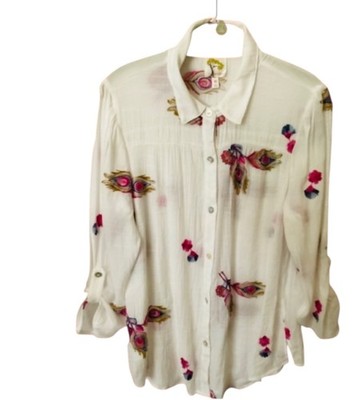 Fig and Flower Embroidered Roll tab Sleeve Ladies M