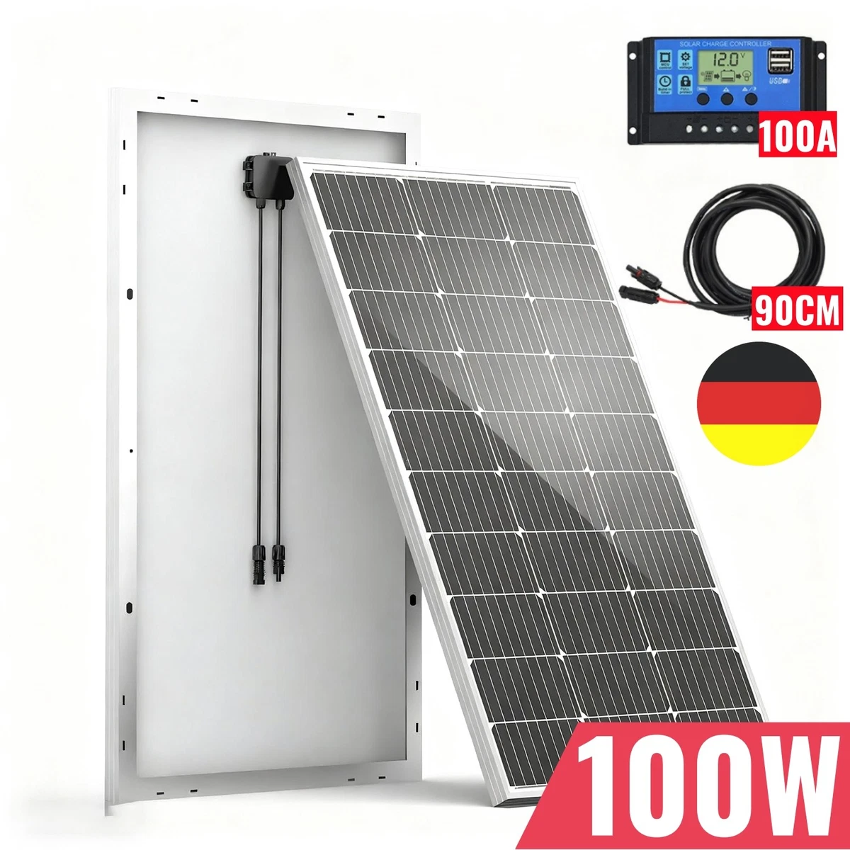 ECTIVE Solarpanel 90W 12V Monokristallin – Für Wohnmobil, Camping, Garten, Balkon