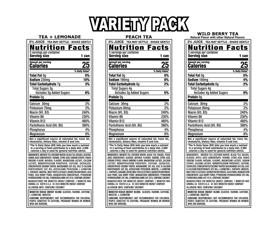 Energy Rehab Tea + Limonada, Melocotón, Salvaje, Paquete Variedad, Energy Iced Tea, 15.5... Foto 3 de 4