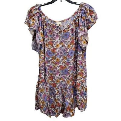 Cynthia Rowley Womens Boho Pastel Floral Print Flutter Ruffle Hem Hippie Tunic S