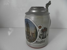 Jugendstil Bierkrug Seidel Zinndeckel Steinzeug Gruss aus Frankfurt  0,5 l