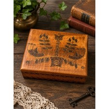 Vintage Hand Carved Wooden Keepsake Box Brass Inlay Bird Floral Trinket Box Boho