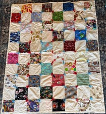 Homemade Quilt Blanket Pastel Cotton Appliqu  56  x 46  Crib or Toddler Bed