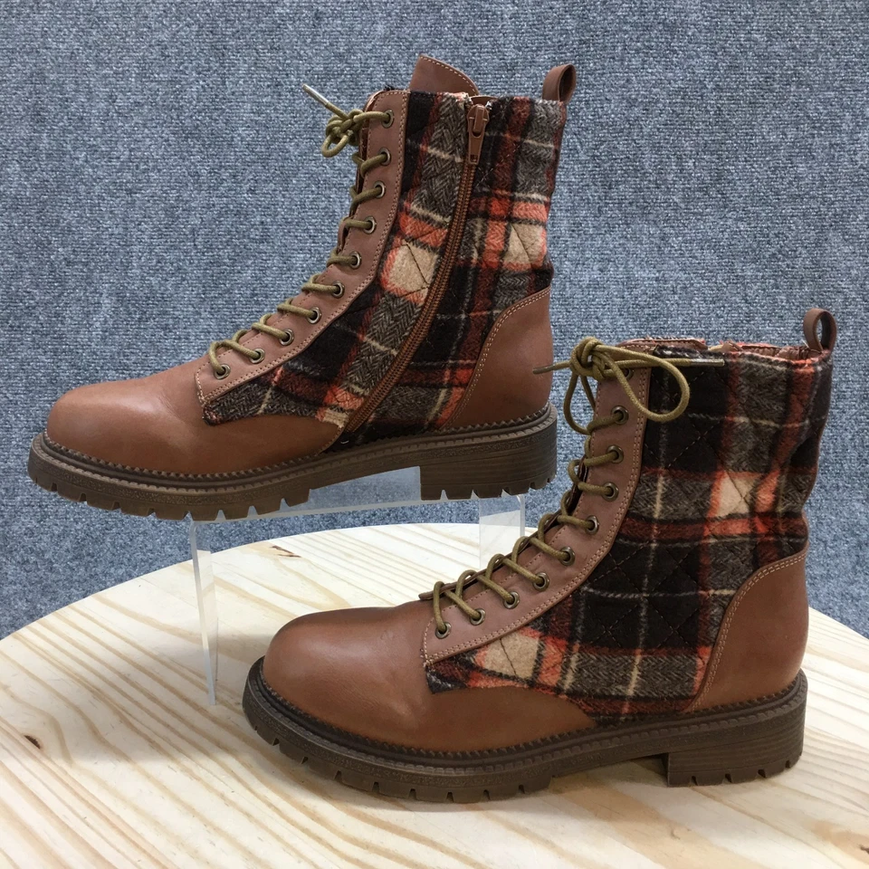 Botas Rock & Candy para mujer 10 Max Combat marrón franela con cordones cómodas media pantorrilla Foto 2 de 4