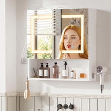 Specchio Bagno Contenitore Con Luce LED, 2 Ante Mobile Specchio Bagno, Memoria L