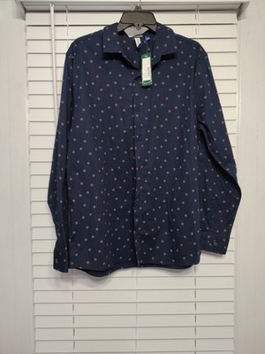 Artefact Button NWT Shirt Sz L Regular Fit Navy Blue W/Dots Long Sleeve Cotton
