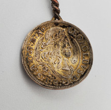 Original Antique c. 1700 Austria 3 Kreuzer Spoon Charm Leopold I Silver Coin Ag