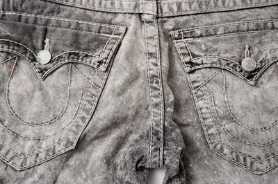 True Religion Straight Jeans Mens 28 x 33 Gray Black Dark Denim