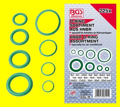 BGS 8121 O-Ring Satz Set aus HNBR Dichtringe für R134a Klimaanlagen grün in Box