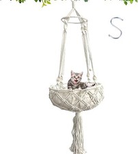 kathson Macrame Cat Hammock with Cushion,Handwoven Cats Bed,Hanging Indoor Bo...