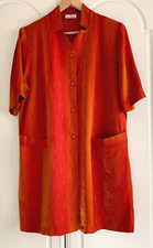 Doris Streich Orange Shimmer Button Shift Midi Shirt Dress Size 38=M -Pockets