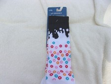 NWT Brooks, Unisex, crew length socks, white, fun design, nylon, L/XL