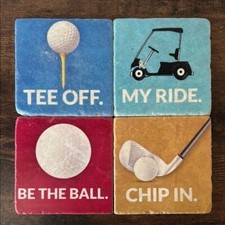 Set Golf Themed Stone Heavy Duty Coasters Cork Fathers Day Gift Man Cave Golfer