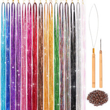 Fairy Hair Tinsel Kit with Tools 16 Colors 3300 Strands 48 Inch Glitter Tinsel