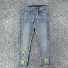 Vigoss Jeans Girls 12 Stretch Austin Ankle Skinny Light Wash Embroidered Flowers