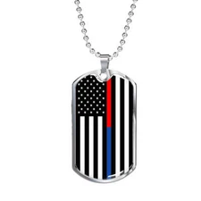 Political Thin Blue Red Line Dog Tag Stainless Steel or 18k Gold Finish 24