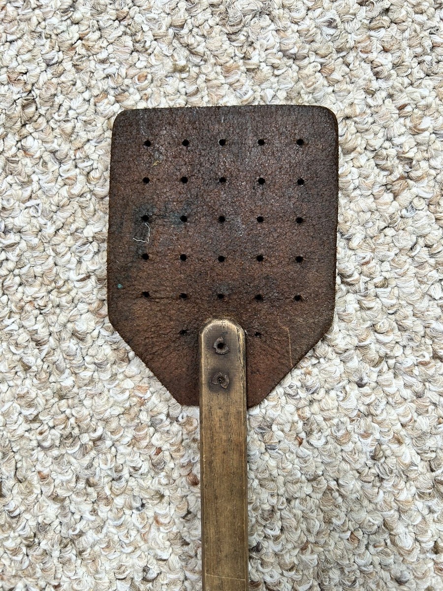 Antique Wood Handle Fly Swatter Leather Covering | eBay