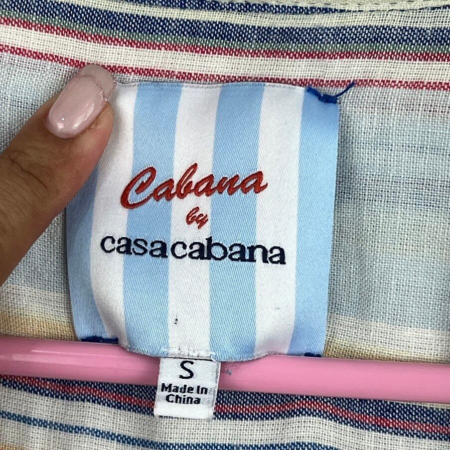 Cabana striped v neck linen blend short sleeve mini dress size small | eBay
