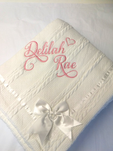 Personalised Baby Blanket, Embroidered Super Snuggly wrap+ Satin Bow. New Baby