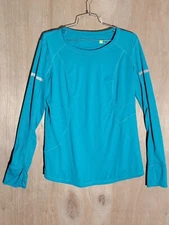 xersion active wear pull over shirt womens XL abstract thumb long sleeve blue