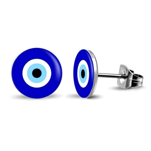 Evil Eye Earrings 10mm Stud Post Blue 