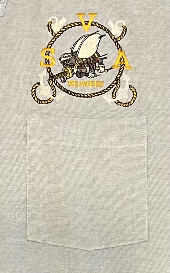 Harvard Square Mens XL VTG US Navy Seabees Shirt Blue Chambray Long Sleeve  - Image 4 of 4