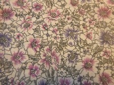 Outlined Flowers on White Cotton Fabric 44 inches wide x 34 inches long