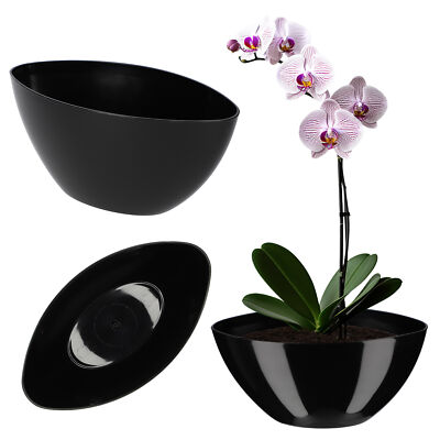 KADAX Blumentopf, Pflanztopf aus Kunststoff, ovaler Topf, 30 x 13.5 cm, Schwarz