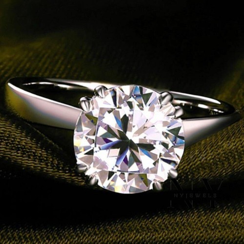 Bague De Fiançailles 3 Pierres – Moissanite 2ct VVS1, Or Blanc 14k, Taille US 7