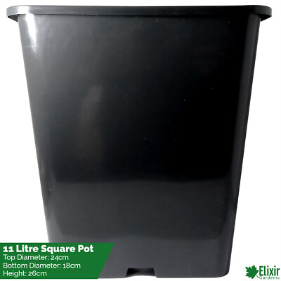 Square Plant Pot 11 Litre Strong Black Plastic Hydroponic Grow Pots x ...