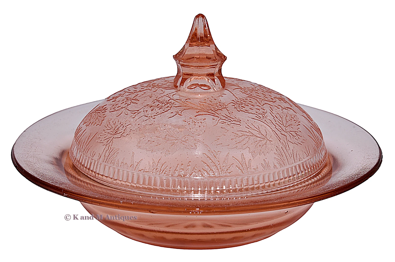 U.S. Glass Pink Strawberry Butter Dish