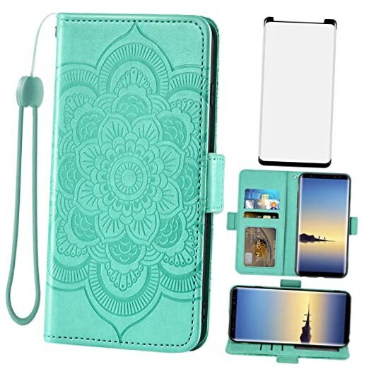Asuwish Compatible with Samsung Galaxy Note 8 Wallet Case and for Note 8 Green