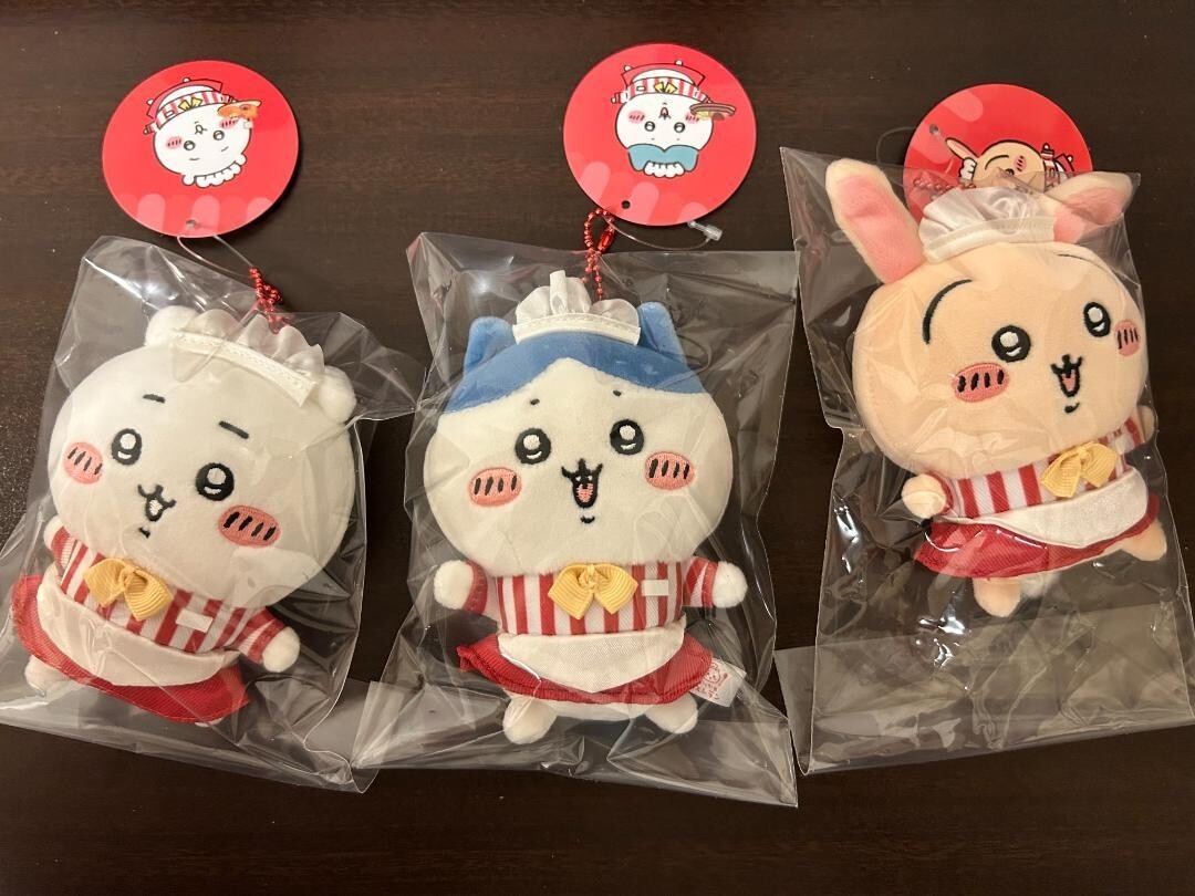Chiikawa SET of 3 Hachiware Rabbit Restaurant Mascot Plush Key