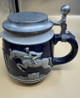 Vtg Horse  Erbo Zinn Stonework Beer Stein