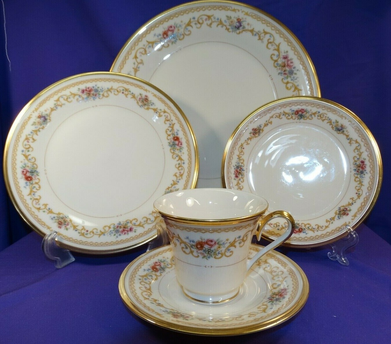 VINTAGE 5 PC PLACE SETTING LENOX "QUEENS GARDEN" FINE CHINA DINNERWARE