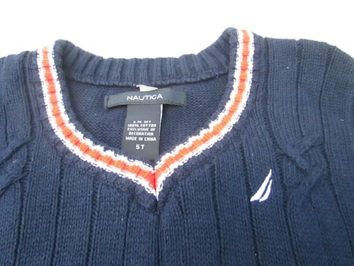 ❤ NAUTICA boys navy sweater vest 5 5T cotton orange accents - Picture 2 of 9