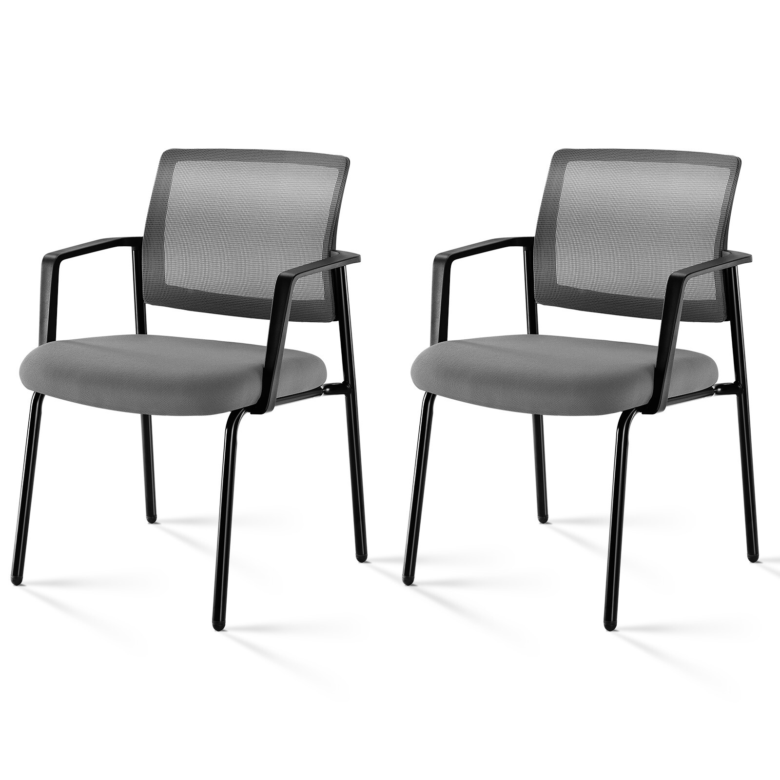 Sturdy Metal Frame Arm Chairs with Upholstered Seat and Mesh Back - Stackable