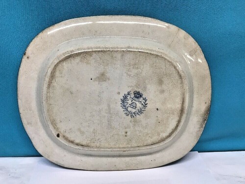 Antique Asian Chinese Village Blue Willow England Ironstone Platter 19th century - Picture 6 of 12
