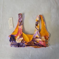 Hula Honey Bikini Top Juniors size Large Palm Play Printed Side Knot   tropical