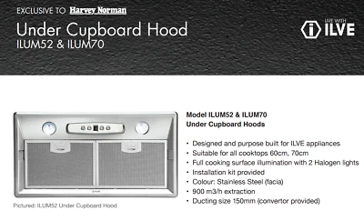Ilve 52cm Under Cupboard Rangehood Made In Italy Cooktops