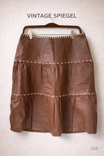 Vintage Spiegel Brown Leather A-Line Skirt Women  s Size 10 Whipstitch Trim