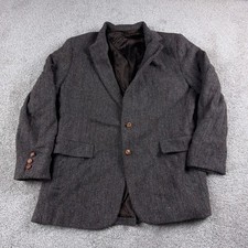 Harris Tweed Jacket Mens 46L Brown Herringbone Wool Handwoven Sport Coat Country