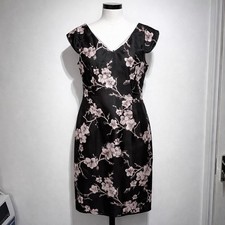 Jacques Vert Floral Shift Dress Women UK 12 Black Pink Wedding Guest Occasion