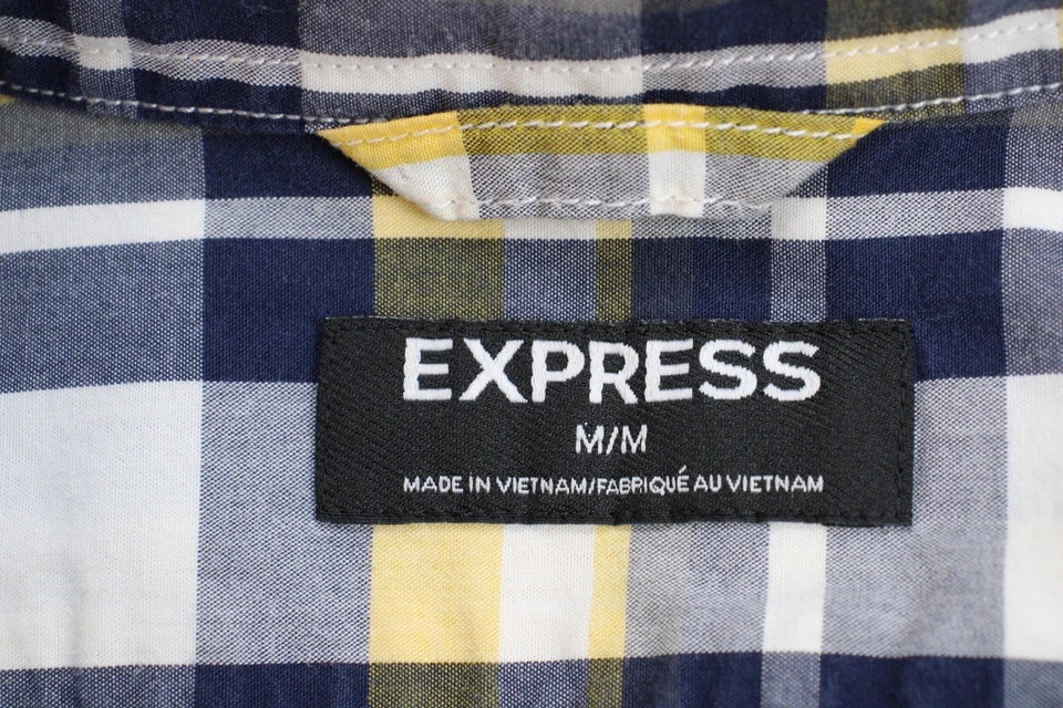 Camisa Express Para Hombre Talla M Manga Larga 100% Algodón Abotonada Cuello Cuadros Foto 4 de 4