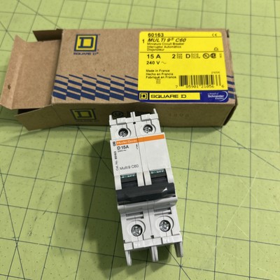 SQUARE D MULTI 9 C60 D 15A CIRCUIT BREAKER 60163 240V 2 POLE MERIN GERIN 15 A